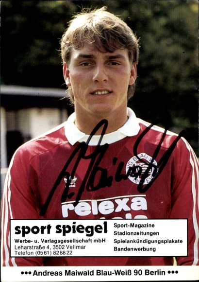 Autogrammkarte Fußballer Andreas Maiwald, Blau Weiß 90 Berlin, Autogramm