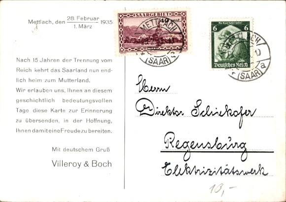 Postcard Mettlach in Saarland, aerial photograph of the four Saar plants of Villeroy and Boch