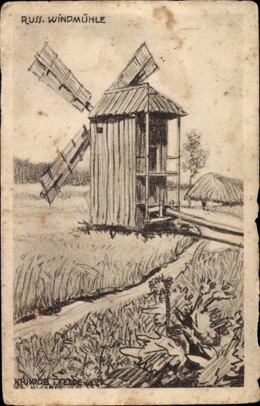 Artist Postcard Russian Windmill