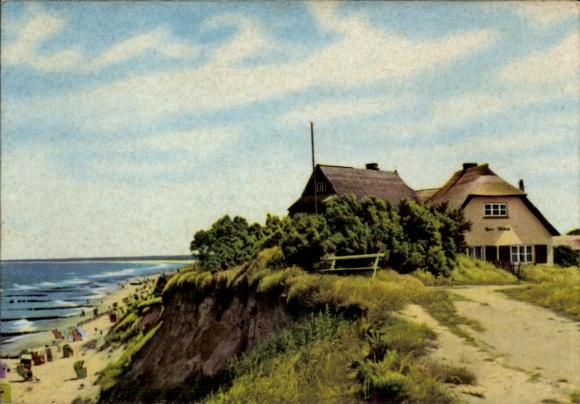 Postcard Ostseebad Ahrenshoop Fischland, house on the cliff, beach