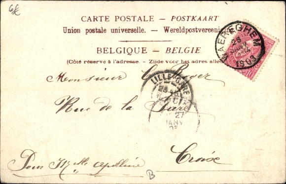 Postcard Kortrijk Kortrijk Westflandern, Rue du Chemin de Fer and the Public Barometer