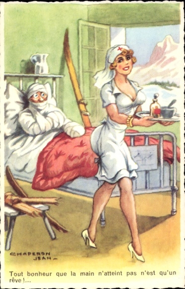 Artist Postcard Chaperon, J., Patient in bed, Nurse, Everything is fine that the main...