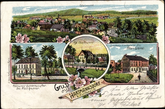 Chromo-Litho Hartmannsdorf near Kirchberg Saxony, Kgl. Head forestry department, Gasthof Alban Stöckel, restaurant