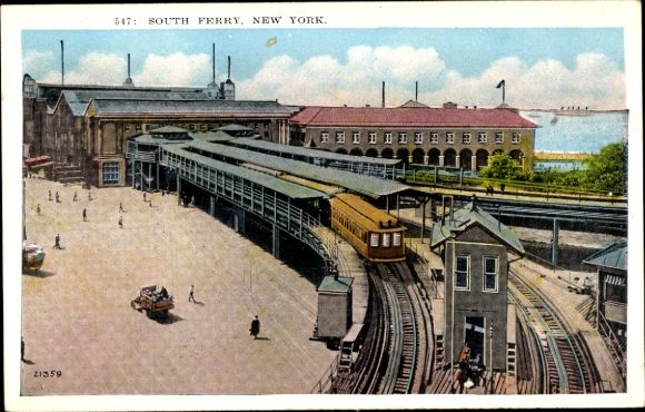 Postcard New York City, South Ferry, train station, general view