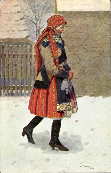 Artist PC Frolka, A., Slovak costume, winter, young woman