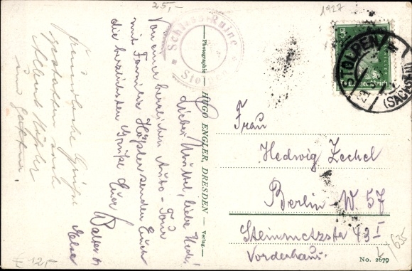 Postcard Stolpen in Sachsen, portrait of Anna Constantia Imperial Countess von Cosel, basalt rock, castle