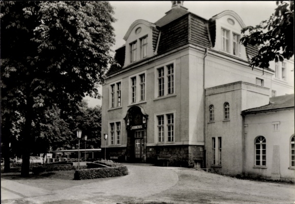 Postcard Wittenberge on the Elbe Prignitz, hospital, architecture, green spaces, black and white photo