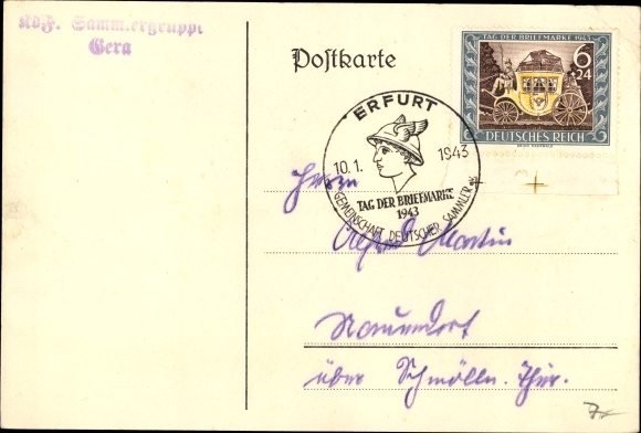 PC Gera in Thuringia, 1st stamp exhibition 1937, KdF district group, 700th anniversary 1937