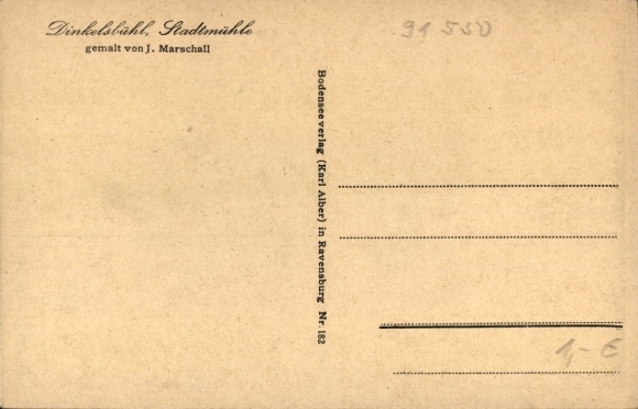 Postcard Dinkelsbühl in Middle Franconia, town mill, painted by J. Marschall