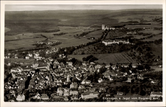 Postcard Ellwangen an der Jagst Württemberg, aerial view of Ellwangen, picturesque landscape, no P