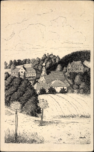 Artist Postcard Kirsch, Ortenburg in Lower Bavaria, home economics school and confirmation institution