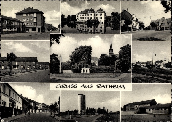 Postcard Ratheim Hückelhoven North Rhine-Westphalia, church, castle, street section