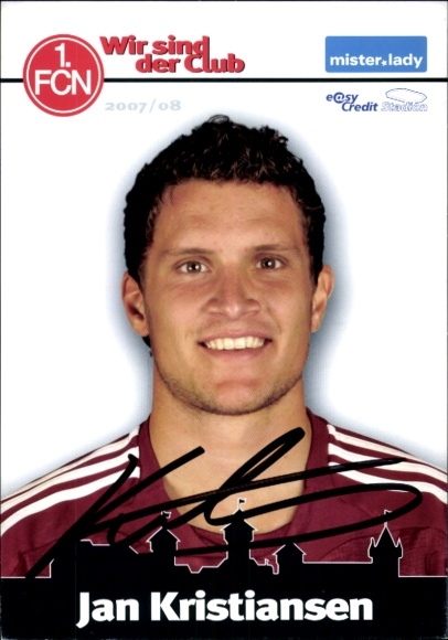 Autograph card footballer Jan Kristiansen, 1. FC Nuremberg, autograph