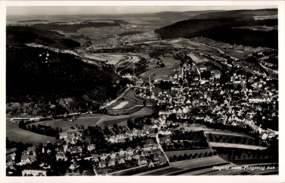 Postcard Nagold in the Black Forest, aerial photograph