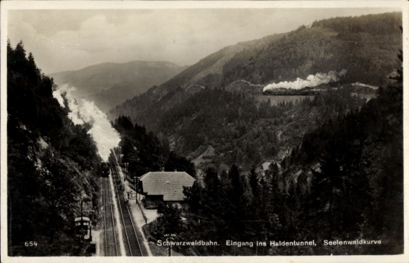 Ak Gremmelsbach Triberg im Schwarzwald, Eingang Haldentunnel, Seelenwaldkurve, Eisenbahn