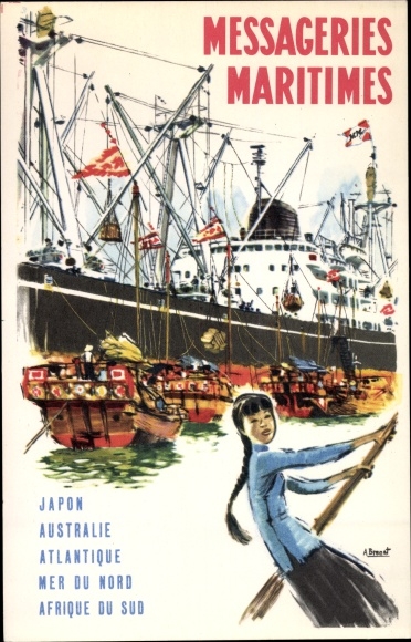 Kunstenaarskaart Messageries Maritimes, Japon, Australie, Alantique, passagiersstoomboten in Azië, reclame