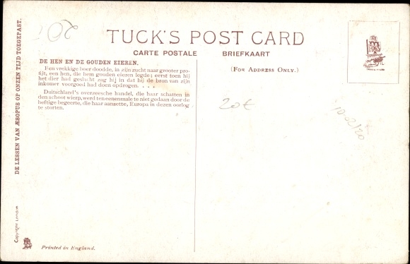 Artist Postcard The Hen that laid the Golden Eggs, caricature Germany 1. WK