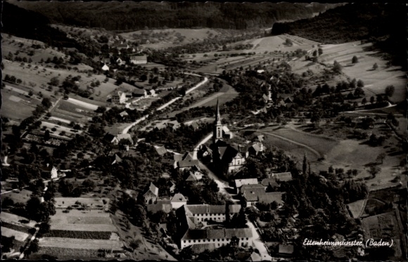Ak Ettenheimmünster Ettenheim in Baden, Vogtei, Kirche, Landschaft, Aerial View