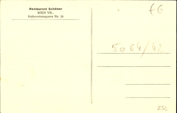 Postcard Vienna 7. New building Austria, Restaurant Schöner, Siebensterngasse 19
