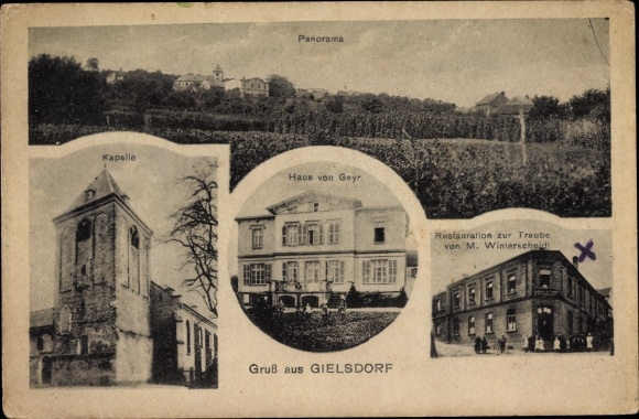 Ak Gielsdorf Alfter Nordrhein Westfalen, Kapelle, Panorama, Haus von Geyr, Restauration zur Traube
