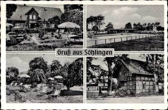 Postcard Söhlingen Hemslingen Lower Saxony, Gasthof zur Linde, lido, coffee garden