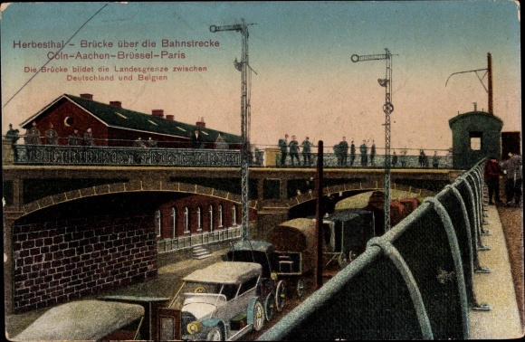 Postcard Herbesthal Lontzen Wallonia Liège, bridge over the Cologne-Aachen-Brussels-Paris railway line