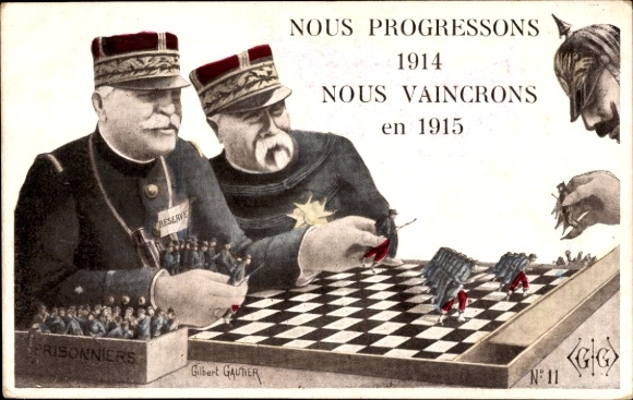 PC Nous Progressons 1914, Nous Vaincrons, Joffre, Guillaume II, Échecs, chess, prisoners of war