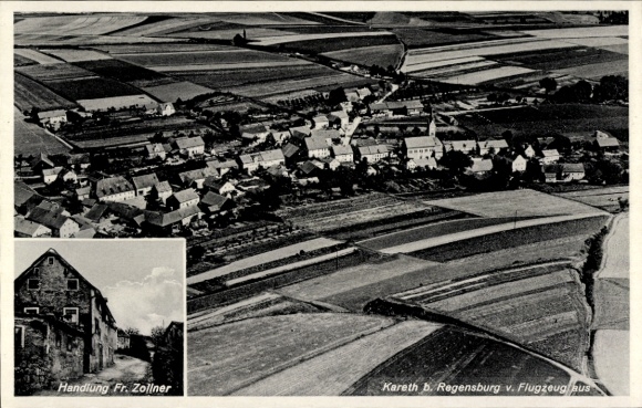 Postcard Kareth Lappersdorf near Regensburg, aerial photograph, shop Fr. Zollner
