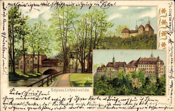 Kunstenaar litho Dutzauer, M., Lichtenwalde Niederwiesa Saksen, kasteel