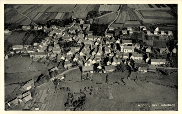 Postcard Frischborn Lauterbach in Hesse, aerial view of Frischborn, houses, fields, rural surroundings