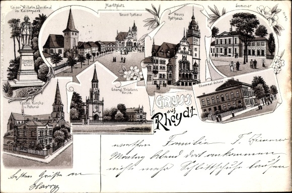 Chromo-Litho Rheydt Mönchengladbach in the Ruhr area, Kaiser Wilhelm monument, New Town Hall, seminar