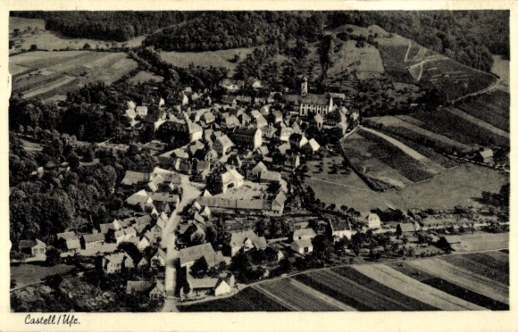 Postcard Castell Lower Franconia, aerial photography, panorama
