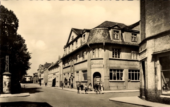 Postcard Falkenberg an der Elster, city view, building, street, children playing, black and white photography