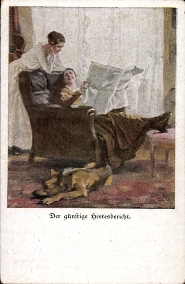 KP artystyczna Wennerberg, Bruno, korzystny raport wojskowy, dwie kobiety, gazeta, pies
