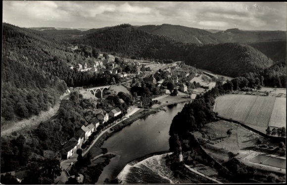 Postcard Ziegenrück on the Saale Thuringia, view from the Schlossberg