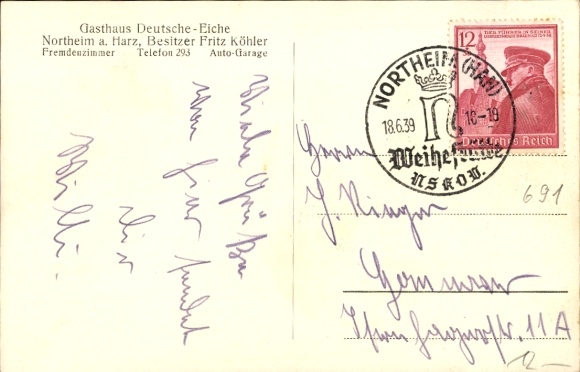 Postcard Northeim am Harz, Gasthaus Deutsche Eiche, owner Fritz Köhler
