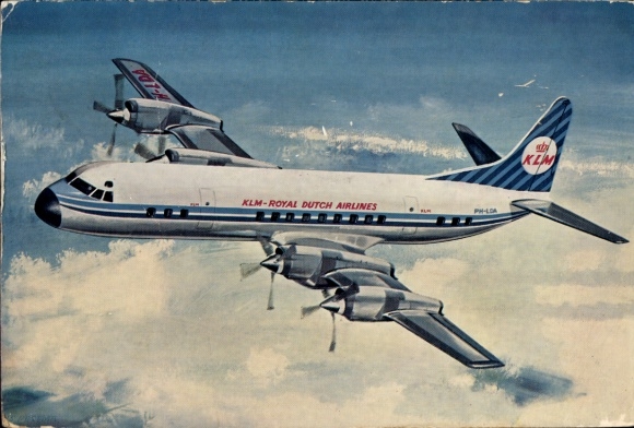 Postcard passenger aircraft Lockheed Prop-Jet Electra, KLM