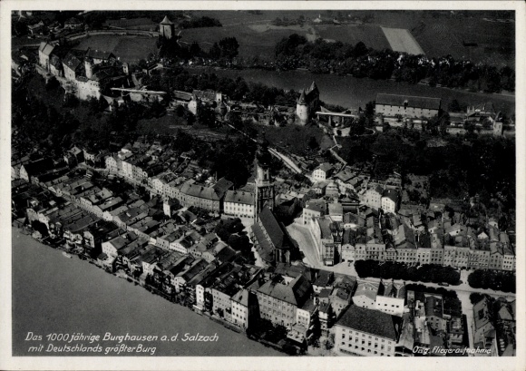 Postcard Burghausen an der Salzach Upper Bavaria, aerial photograph