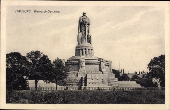 Ak Hamburg Mitte St. Georg, Bismarck Memorial, standbeeld, hoogte 36 m, figuur 15 m, details van het standbeeld