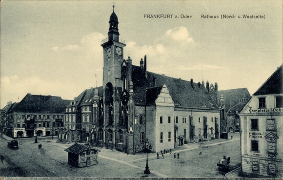 Postcard Frankfurt an der Oder, town hall, north and west side, architecture, city view