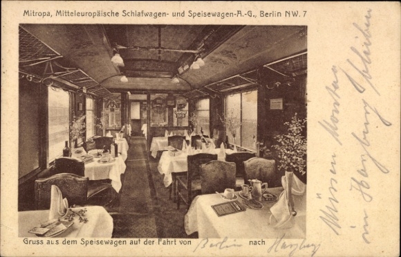 Ak Mitropa, restauratiewagen, interieur, Duitse Spoorwegen