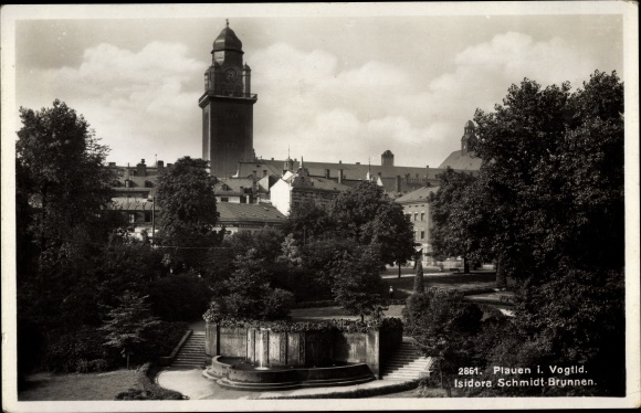 Ak Plauen im Vogtland, Isidora Schmidt Brunnen
