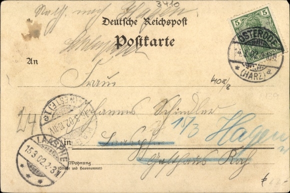 Moonlight Chromo-Litho Northeim in Lower Saxony, post office, marketplace, train station, observation tower, Hotel Sonne