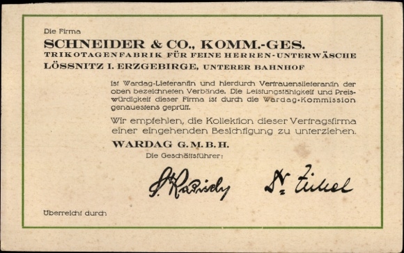 Postcard Lößnitz Lössnitz in the Ore Mountains, Schneider & Co., Company, Men's Underwear