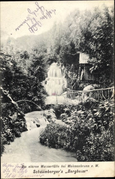 Postcard Weißenbrunn in Upper Franconia, The upper waterfalls, Schaumberger&#39;s Bergheim