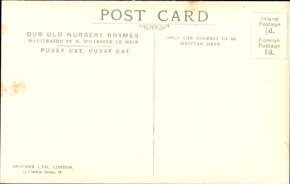 Artists Postcard Willebeek le Mair, Our old nursery rhymes, Pussy Cat