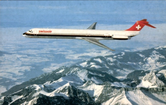 Postcard passenger aircraft McDonnel Douglas DC-9-81, Swissair