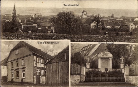 PC Wormsdorf Eilsleben, war memorial, total view, Bode&#39;s inn