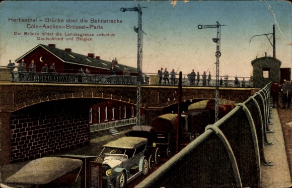 Postcard Herbesthal Lontzen Wallonia Liège, bridge over the railway line Cologne, Aachen, Brussels, Paris