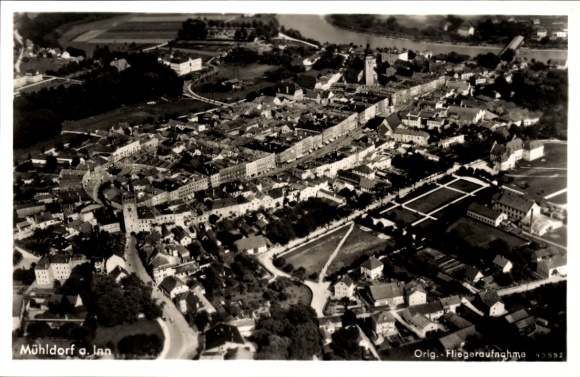 Postcard Mühldorf am Inn Upper Bavaria, aerial photograph of the town